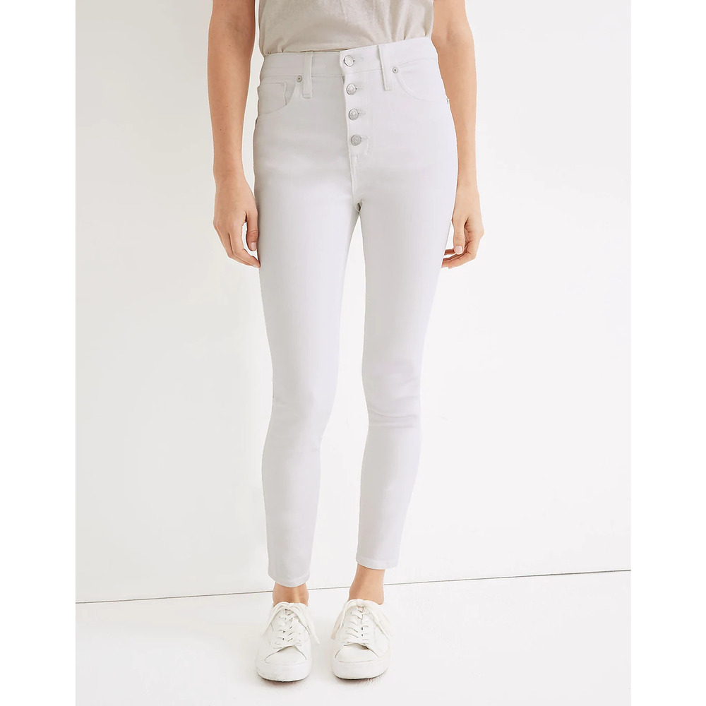 Madewell 10" High Rise Skinny Crop Jeans Stretch Button Fly Pure White Womens 25